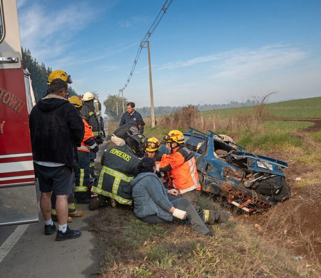 Familia completa termina lesionada tras violento volcamiento en la ruta entre Collipulli y Angol